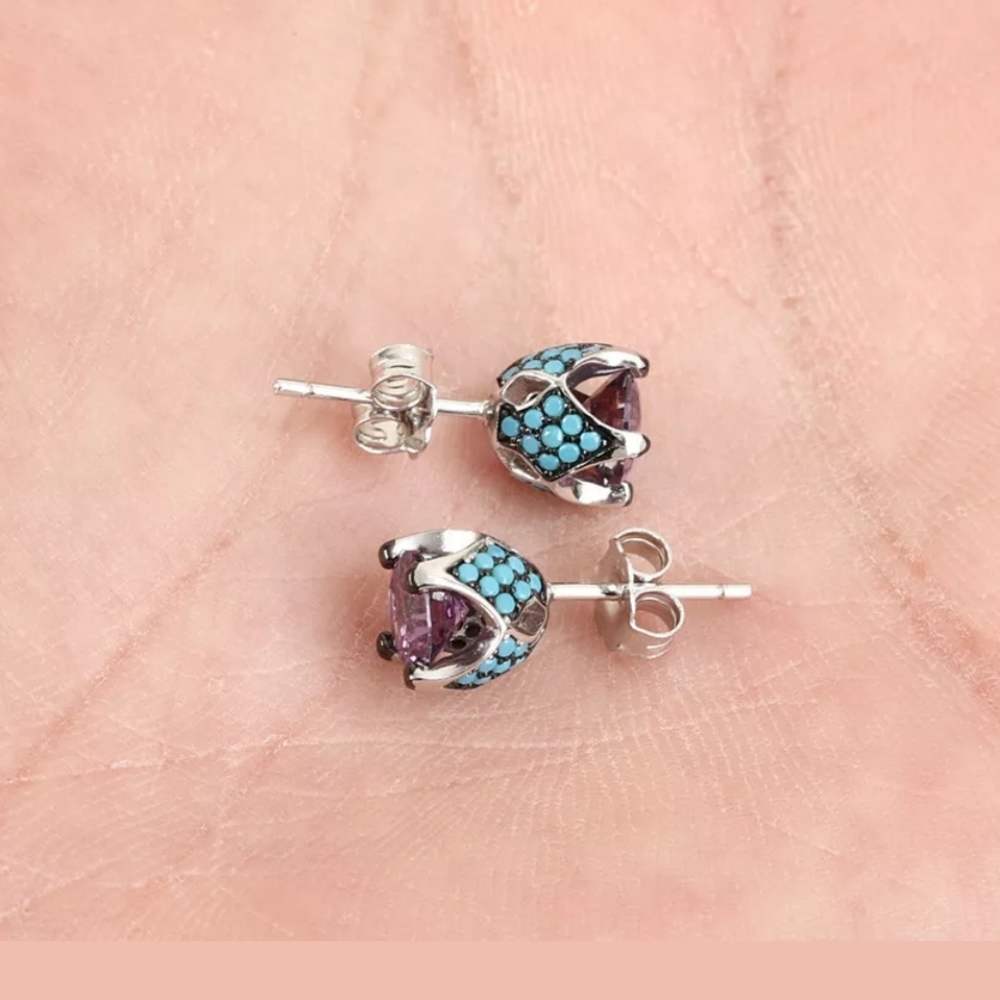 Amethyst, turquoise & topaz earring & ring SET